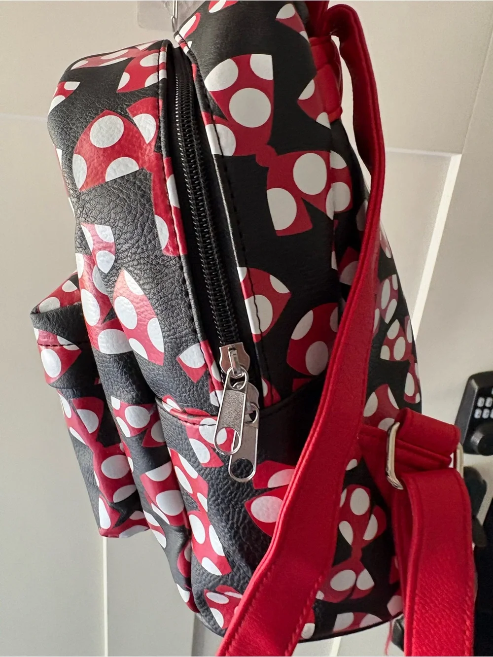 Disney Parks Minnie Mouse BOWS Mini Backpack Polka Dot Bag Handbag World EUC